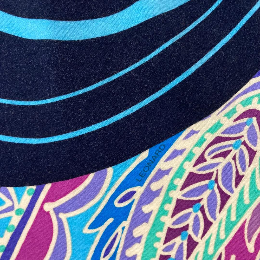 レオナール　ペイズリー　L ハイネック　カットソー　ゴルフ　マルチカラー　伸縮性