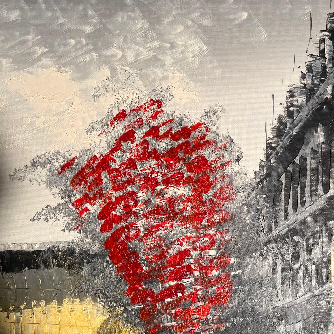 手書き油絵 パリの風景 凱旋門 額付き インテリア 油彩画