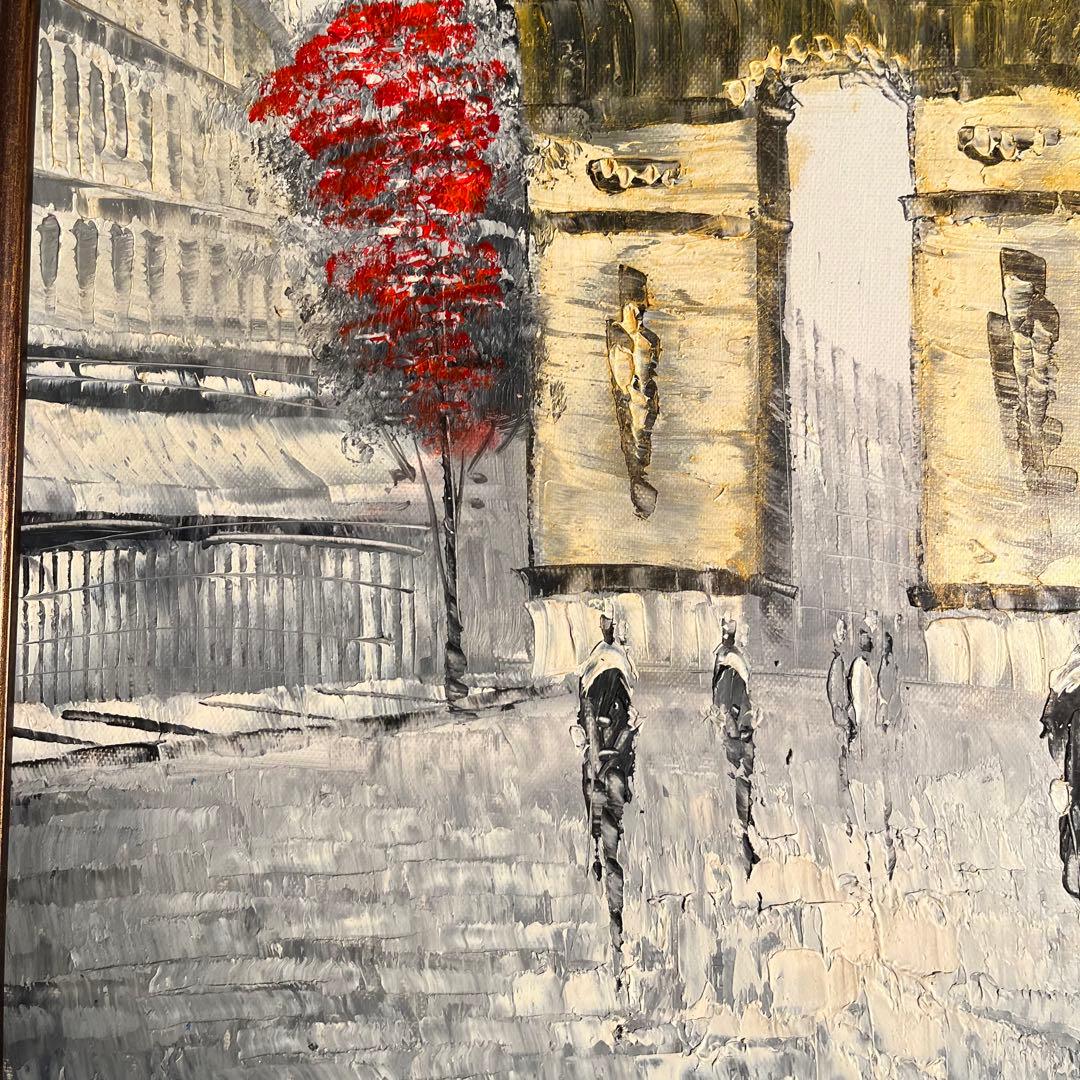 手書き油絵 パリの風景 凱旋門 額付き インテリア 油彩画