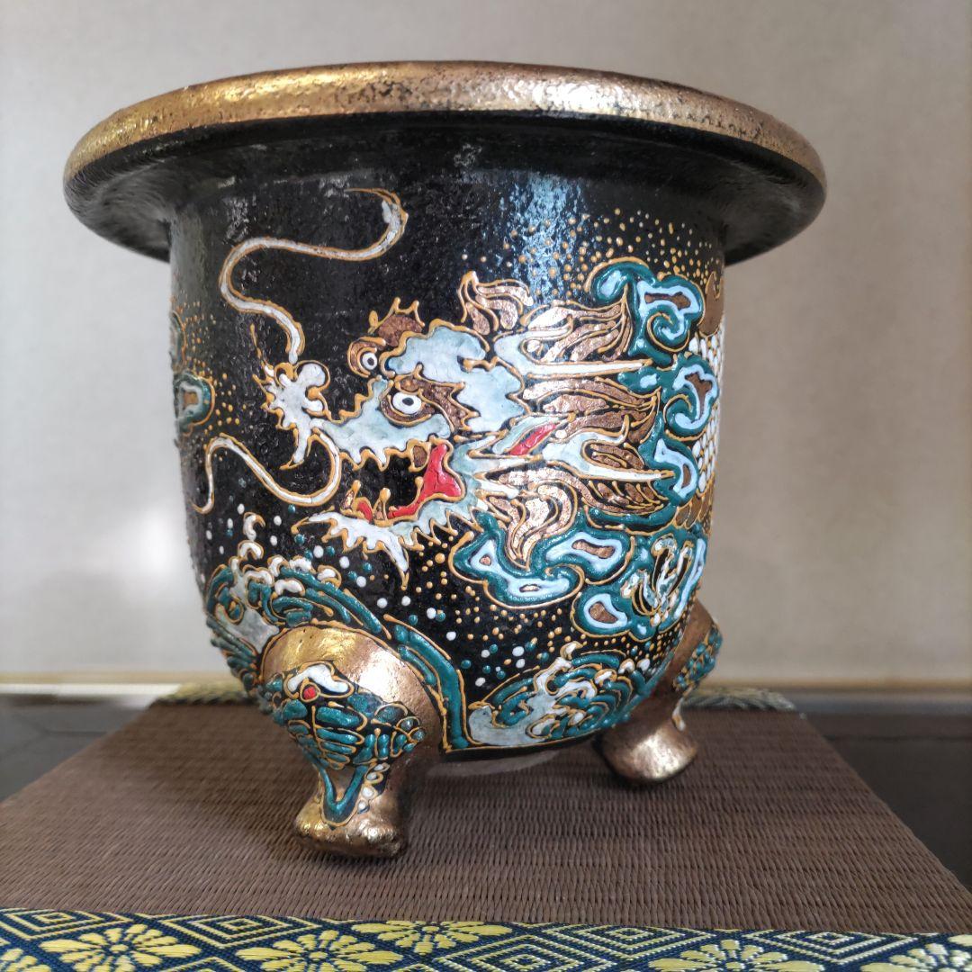 万年青鉢、 金彩龍図 、蘭鉢 、盆栽鉢 植木鉢、 東洋ラン 鉢、時代物、未使用鉢