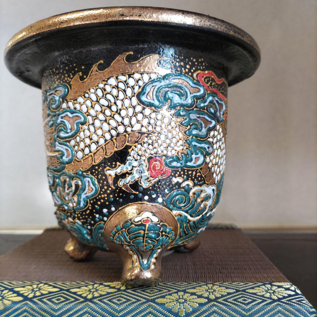 万年青鉢、 金彩龍図 、蘭鉢 、盆栽鉢 植木鉢、 東洋ラン 鉢、時代物、未使用鉢