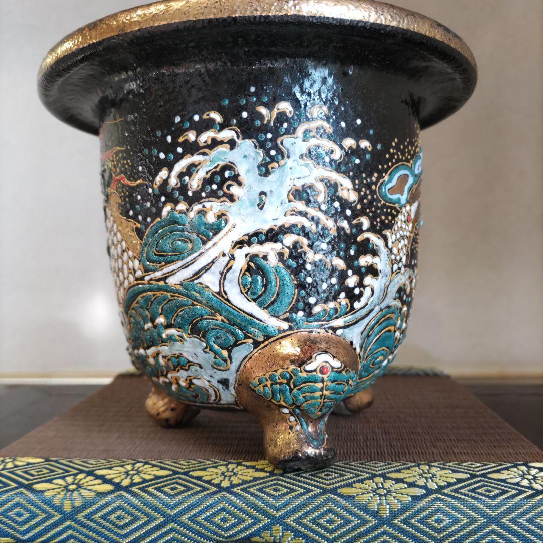 万年青鉢、 金彩龍図 、蘭鉢 、盆栽鉢 植木鉢、 東洋ラン 鉢、時代物、未使用鉢