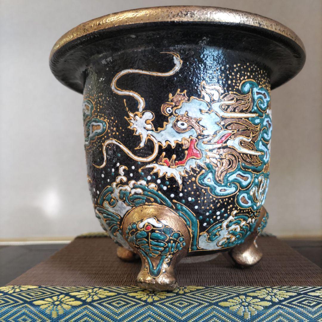 万年青鉢、 金彩龍図 、蘭鉢 、盆栽鉢 植木鉢、 東洋ラン 鉢、時代物、未使用鉢