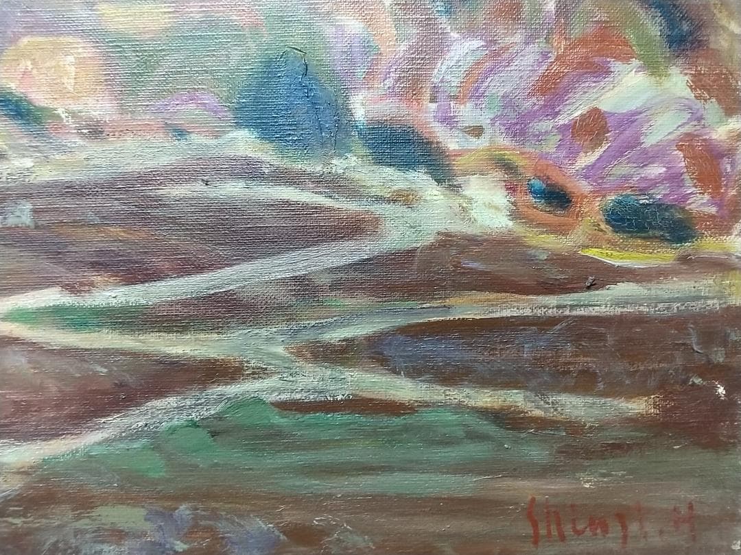 油絵「里」さと 1975 F8 油彩画 絵画 風景画 アート