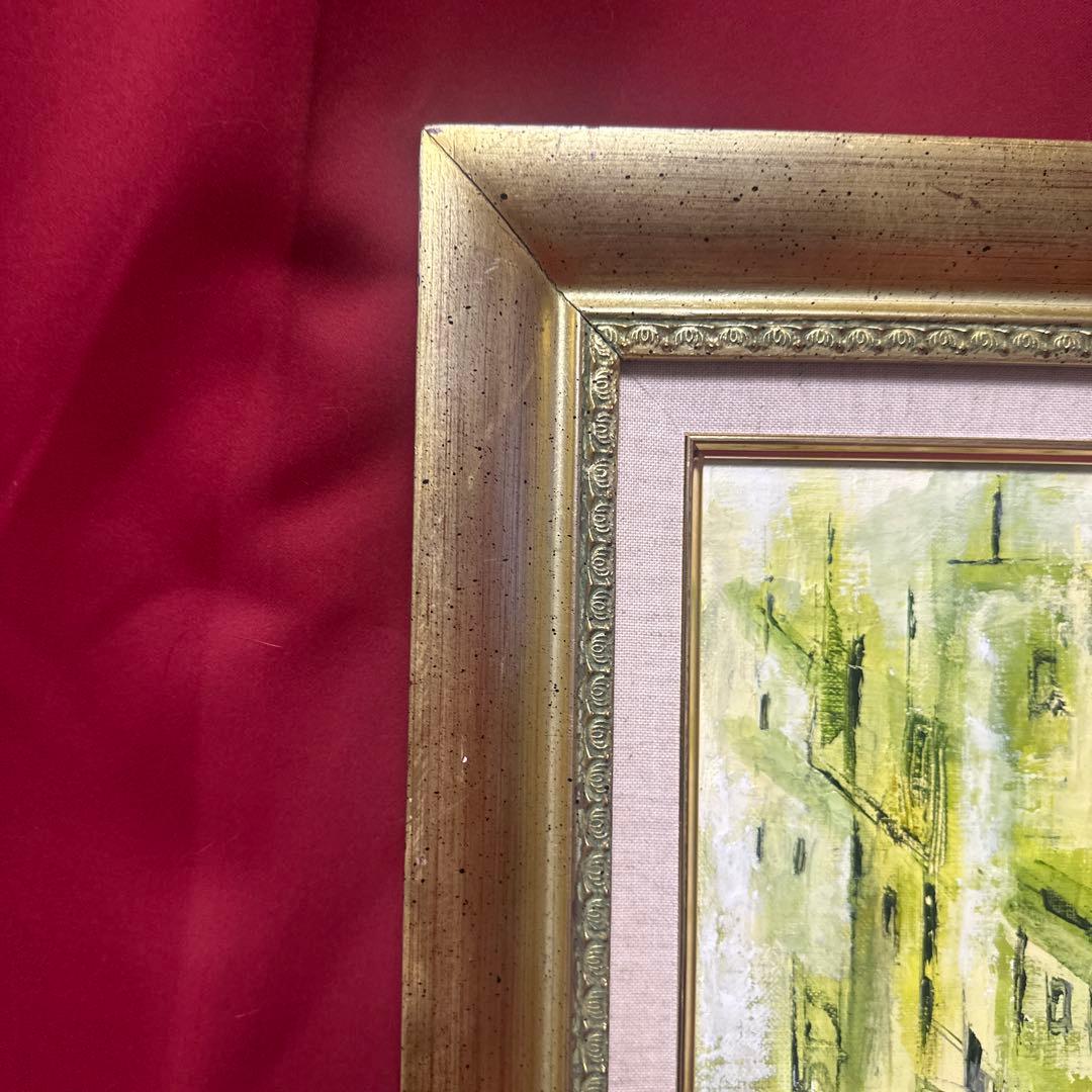 ブ*リ様 セピア色　油彩画　永井弘子　街角の白いバラ　絵画　真作　肉筆　美術品