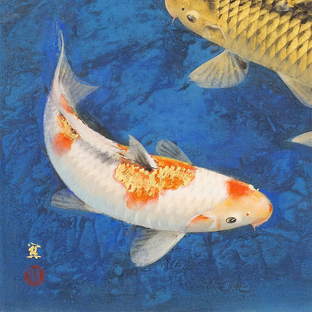 掛軸 横幅 山下関城「游鯉」共箱 山元春挙・高橋秋華に師事