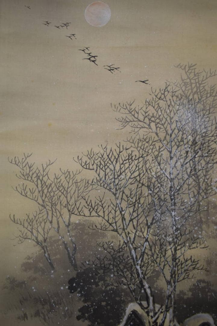 真作/秋錦/雪景山水帰樵図/布袋屋掛軸HJ-180