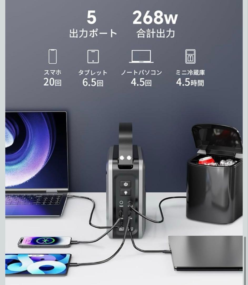 ポータブル電源 小型 ポタ電 大容量 60000mAh 同時最大出力268W 蓄