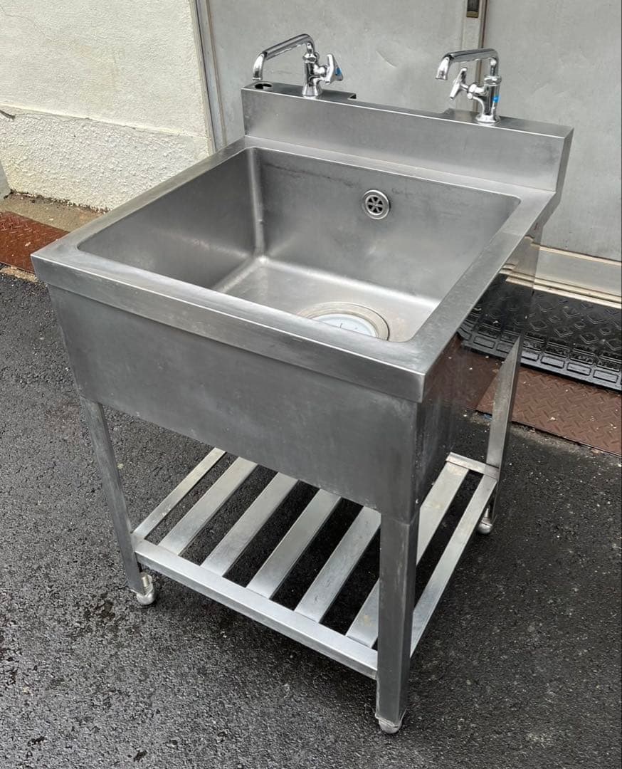 業務用 1槽シンク 二口蛇口付き 幅600×奥600×高さ800+BG90 一槽