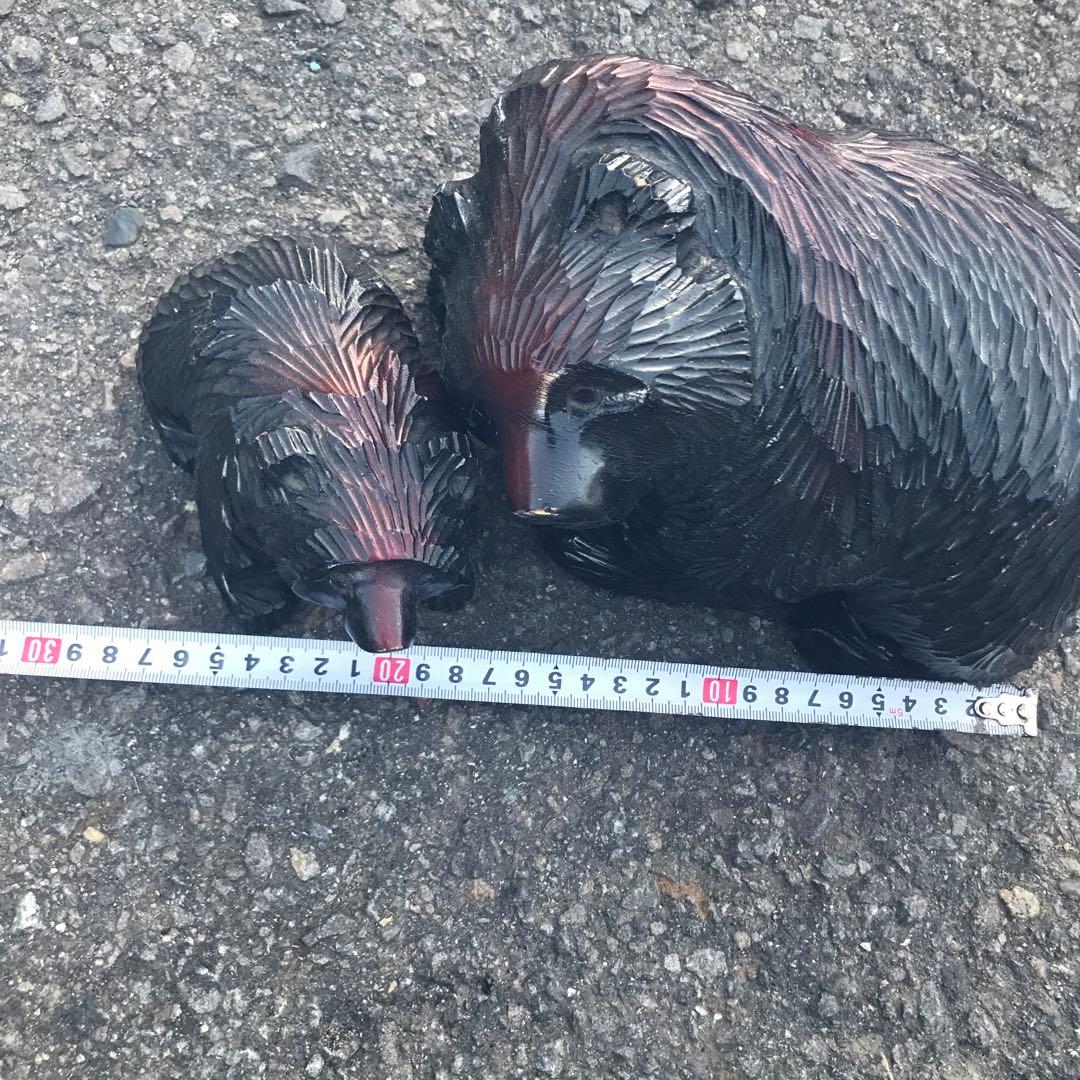 木製 クマの親子 置物 約15cmと8cm