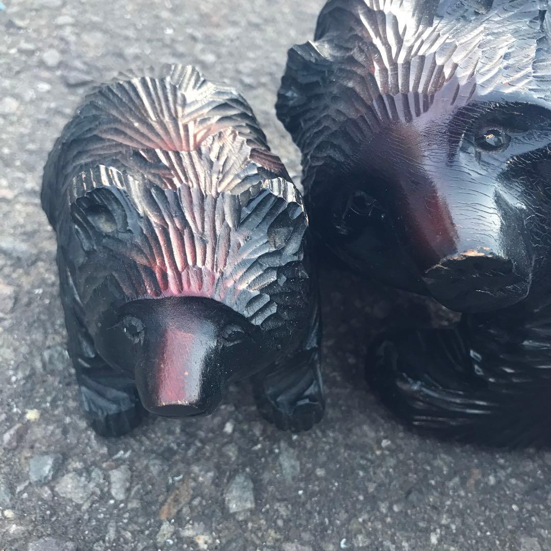 木製 クマの親子 置物 約15cmと8cm