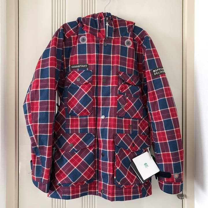 未使用　インハビタント　プロモデル　スノーボードウェア　チェック　ジャケット　赤