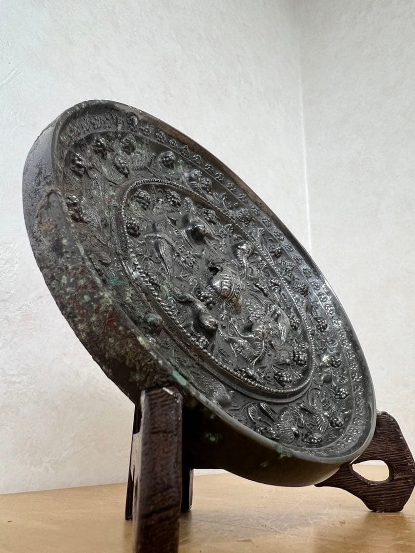 中国唐代海獸葡萄紋青銅鏡骨董青銅器古美術アンティーク　江戸　青磁コレクション
