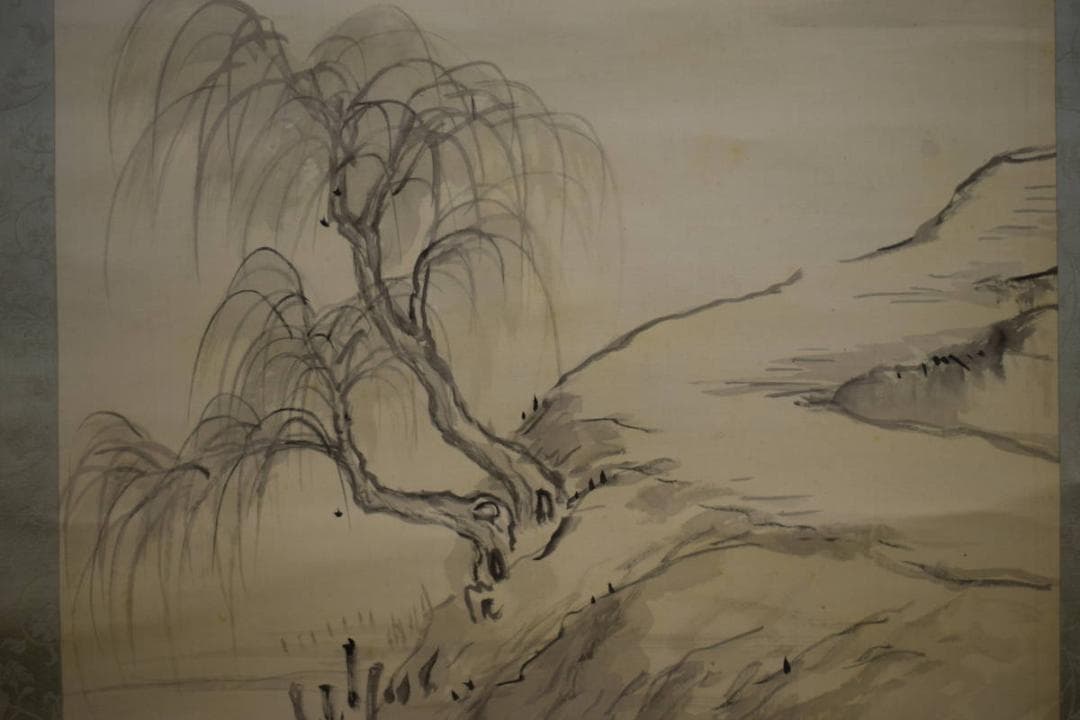 不詳/作者不詳/山水人物図/桐共箱付/布袋屋掛軸HG-23