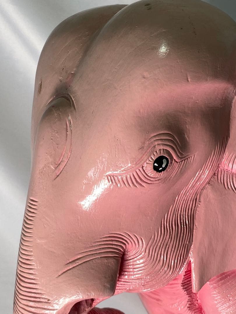 2479❣️ 木彫り　ピンク　象　幸運のシンボル　店舗　オブジェ