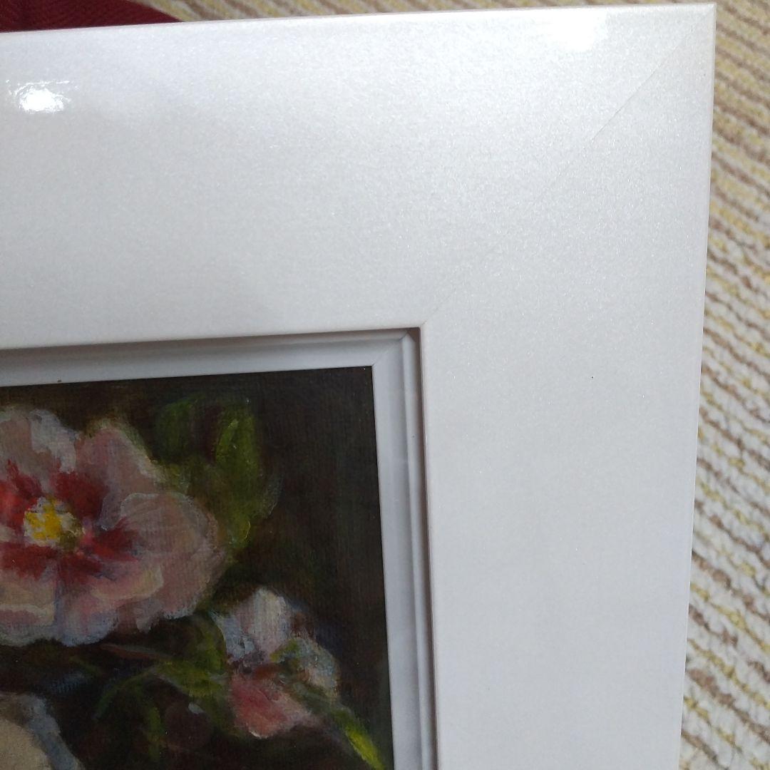 むくげの花。保田三友紀の油絵SM 新品ホワイト パール 額縁付き