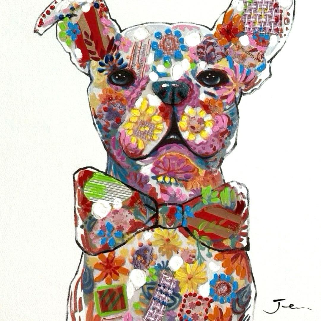 【リビングハウス】カラフルな犬のポップアート絵画60×60
