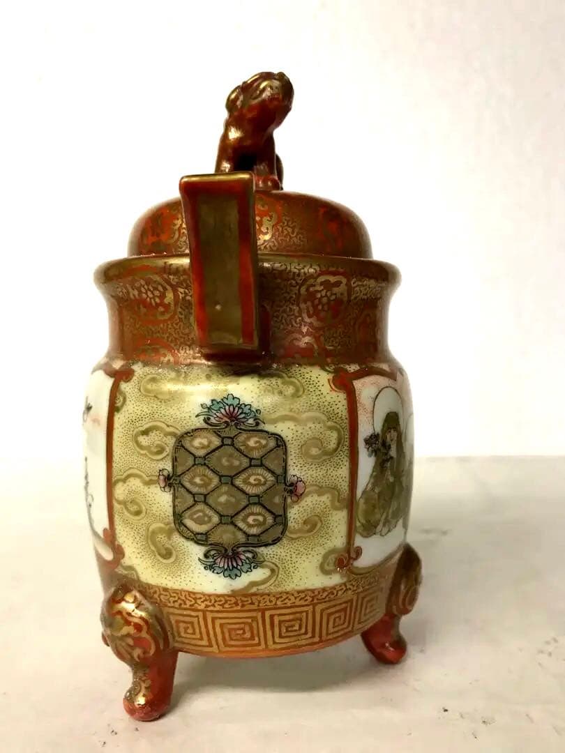 九谷焼:赤絵寸胴形香炉(鏑木製)