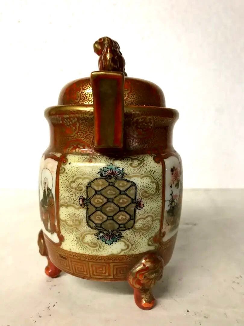 九谷焼:赤絵寸胴形香炉(鏑木製)