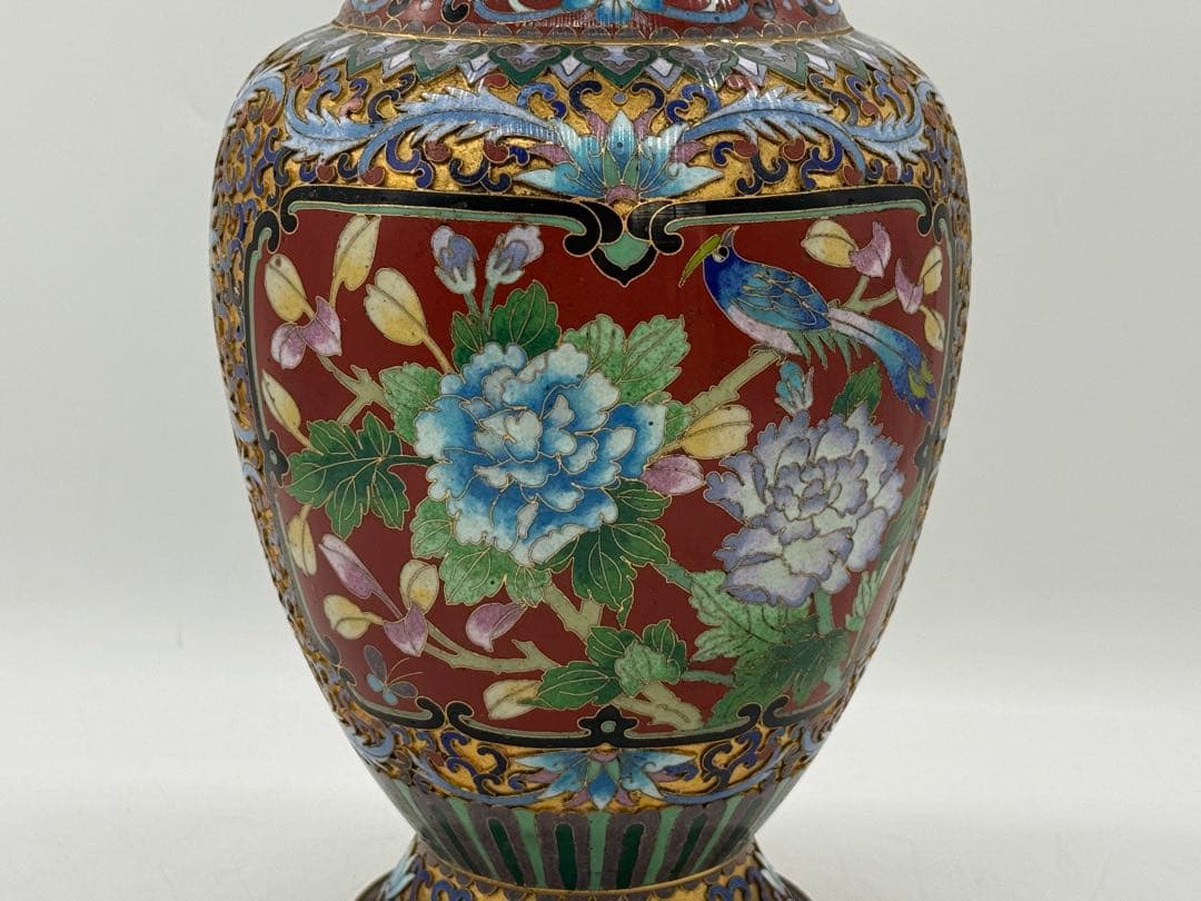 中国　七宝焼　花鳥紋瓶　送料込み260113