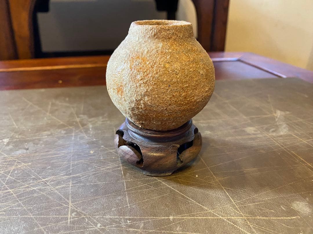 ミニ薪窯鉢　鑑賞台付　３種セット　　ヴィンテージ　一輪挿し　観葉植物　　茶器小物