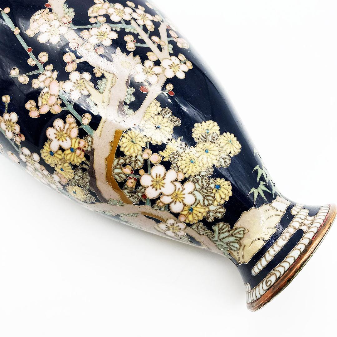 RITAO CHAN公式アカウント04 七宝焼 花瓶 扁壺形 茄子紺地