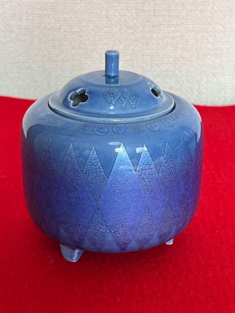 中田一於 淡青釉裏銀彩 香炉 管理N34 九谷焼 日本工芸会正会員 茶道具
