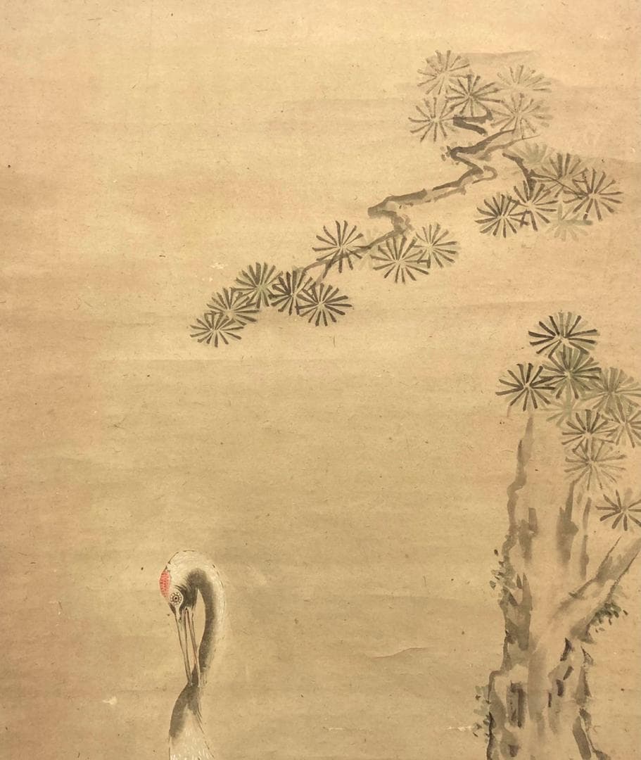 狩野氏信「鶴」花鳥画 掛軸 紙本