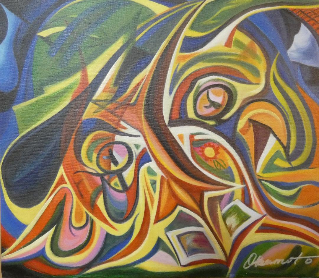 油彩 静物　岡本太郎 「正午の顏」サイン 額装済み 肉筆手描き F6