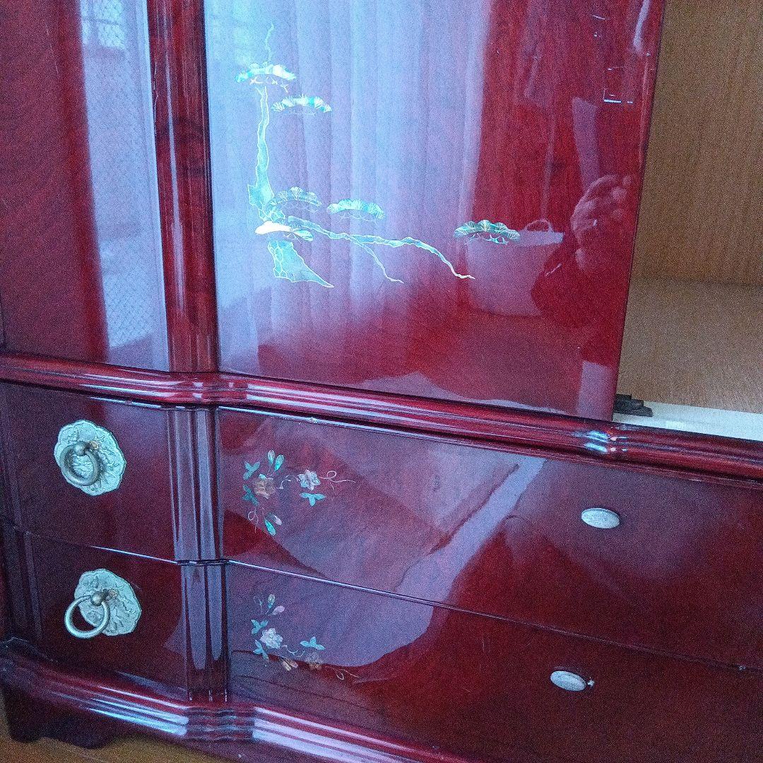 骨董洋服タンス　マホガニ貝細工