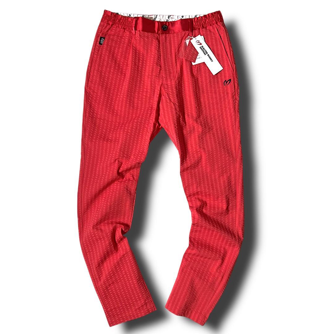 4 マスターバニー パーリーゲイツ取扱 シアサッカー ゴルフパンツ レッド系