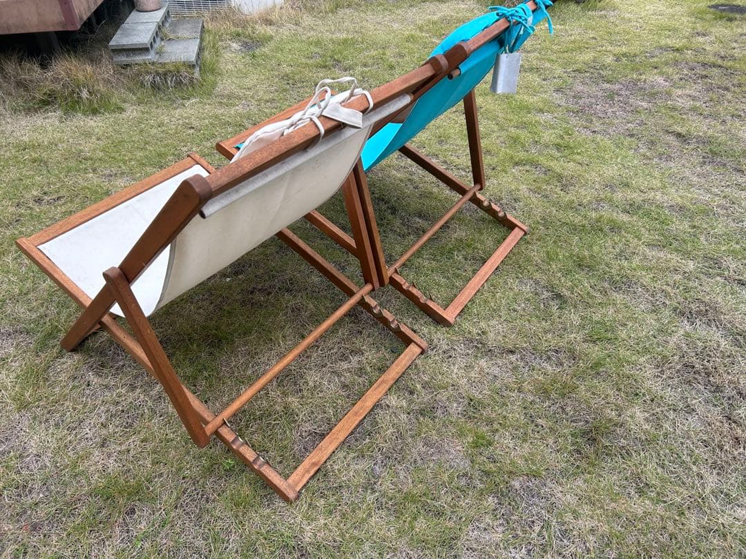 デッキチェア 木製フレーム ２脚セット（３段リクライニング）