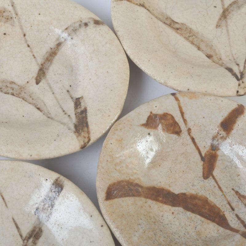 北大路魯山人作　絵瀬戸　竹文　皿　五客　黒田陶々庵書付　共箱　D　9674