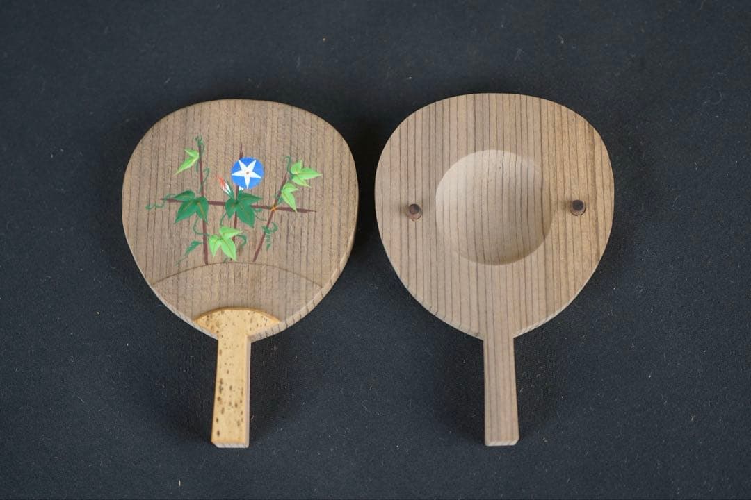 中谷秀斎 神代杉 団扇 香合 朝顔 共箱 うちわ型 茶道具