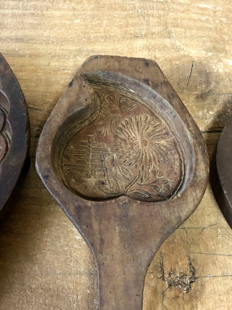 李朝　菓子型　4個まとめて 古民藝　木彫　木型　ブロカント