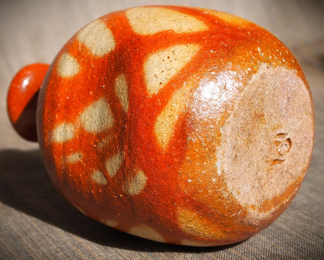 希少作★末田恵【師：安倍安人】備前緋襷徳利★共箱・共布