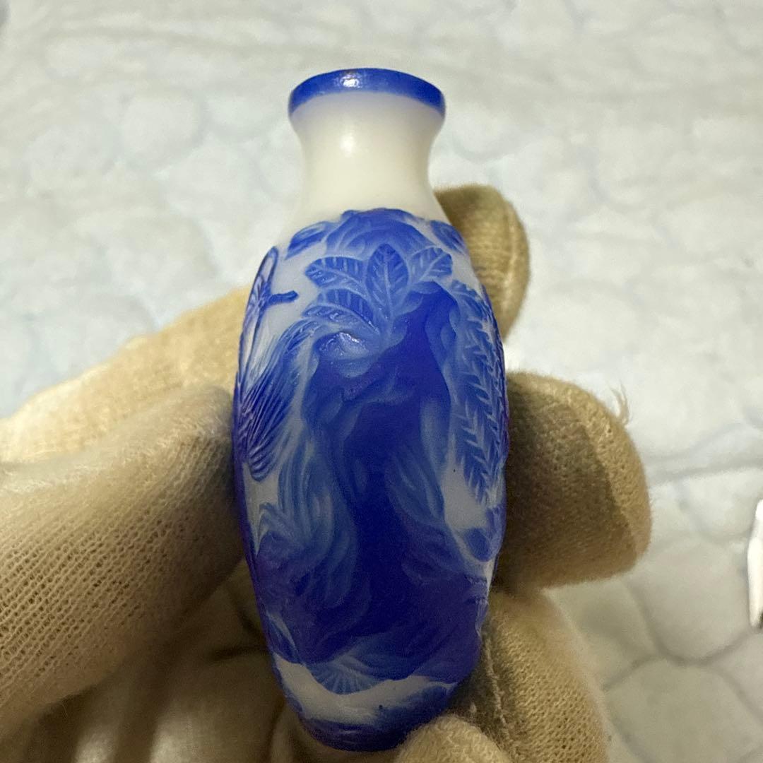 瑠璃硝子　鼻炎壺　藍彩 武士　時代物