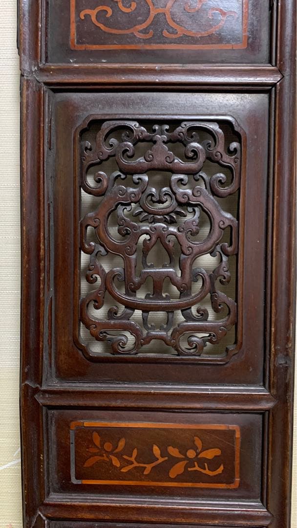 アンティーク　花梨？紫檀？　シノワズリ　透かし彫り　欄間　壁掛け飾り