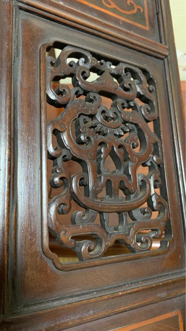 アンティーク　花梨？紫檀？　シノワズリ　透かし彫り　欄間　壁掛け飾り