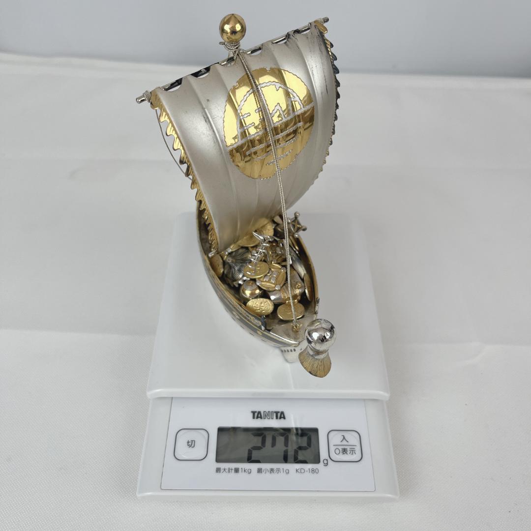 美品☘️ 三越謹製　銀製刻印　宝船　約272ｇ　置物　ガラスケース付