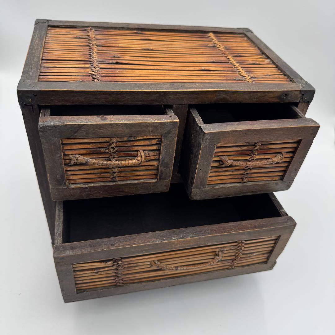 【竹編小箪笥　煎茶器局】茶道具　小物入れ　時代　茶器　竹細工