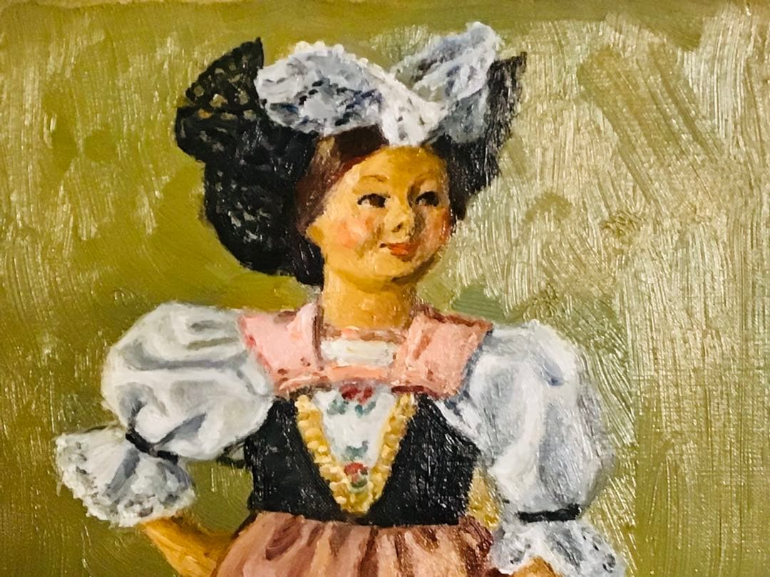 ◉高島屋購入・真作保証◉生誕130年・一陽会・洋画家・鱸利彦◉人形◉油彩画SM寸