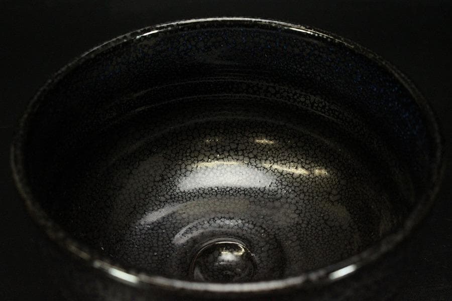 茶道具 天野達夫 油滴茶碗 共箱 師清水六兵衛(A257)