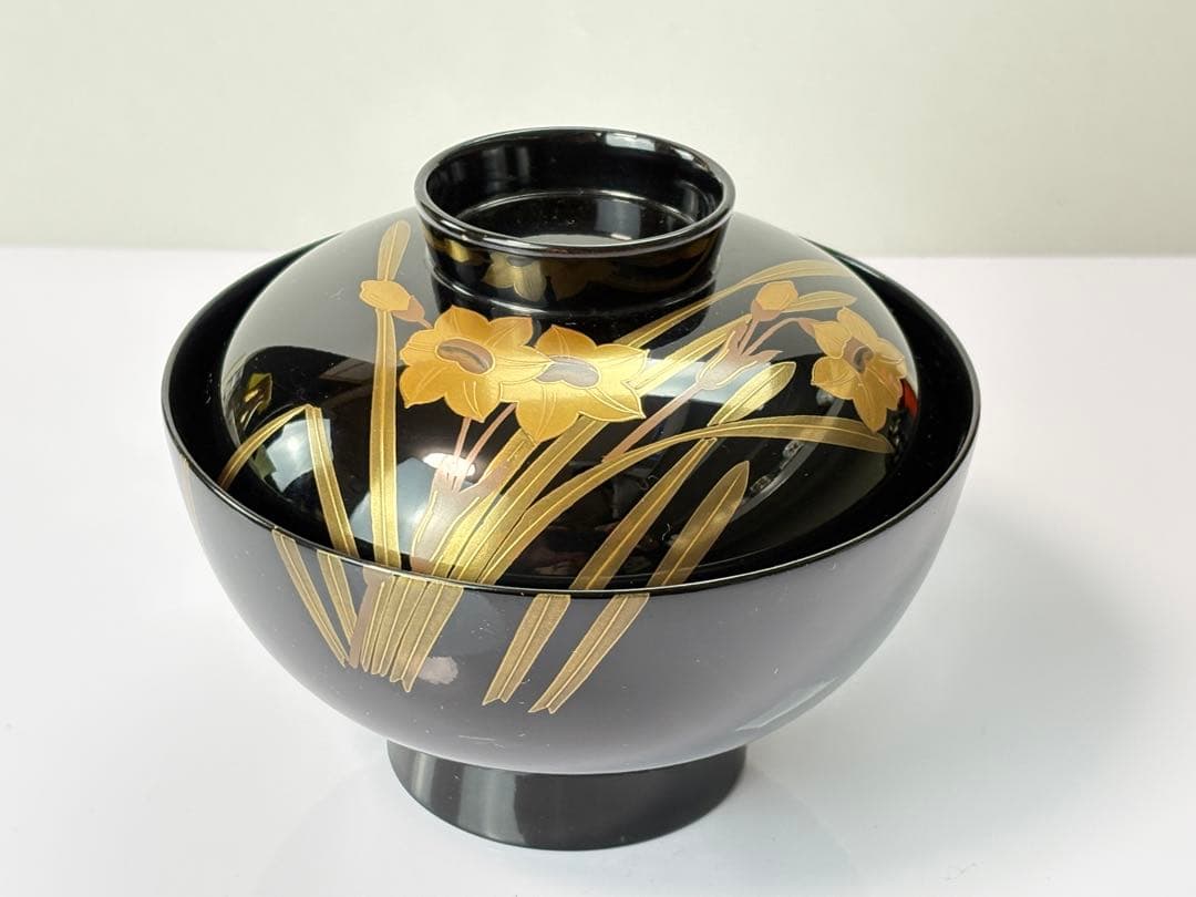 【未使用】越前漆器【源伸堂】蒔絵付　吸物椀5客セット 共箱栞付R7112328