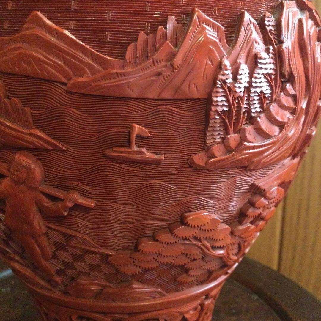 堆朱花瓶、中国製、文化大革命時代