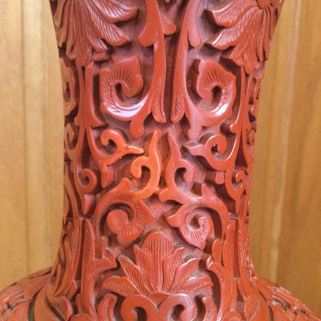 堆朱花瓶、中国製、文化大革命時代