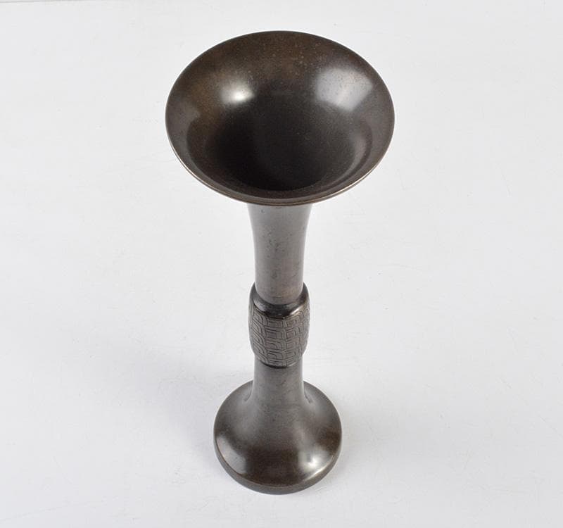 中国　古銅宣徳銅　砂張饕餮文觚　M　R4852