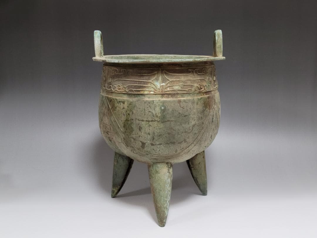 古青銅造 三足両耳 香炉 春秋戦国漢時代 高さ約31.5cm