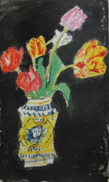 中川一政、チューリツプ、希少・大判限定画集画、新品高級額装付