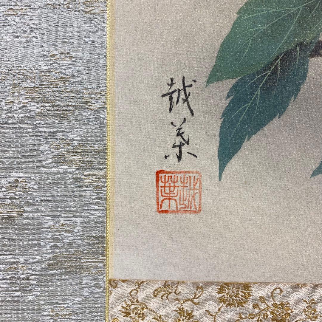 美品 掛け軸 長崎越葉作 紫陽花図 共箱 太巻き付 おもてなし